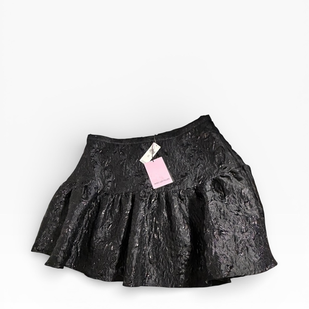 NWT Avec Les Filles With The Girls Black Textured Ruffle Mini  Skirt Sz XL - Picture 5 of 12